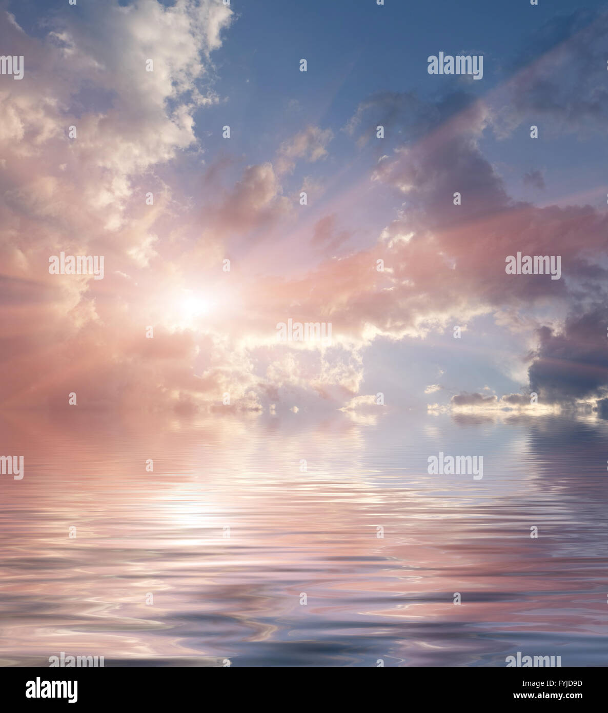 Dramatic colorful sky with clouds. Sunset over the water Stock Photo ...