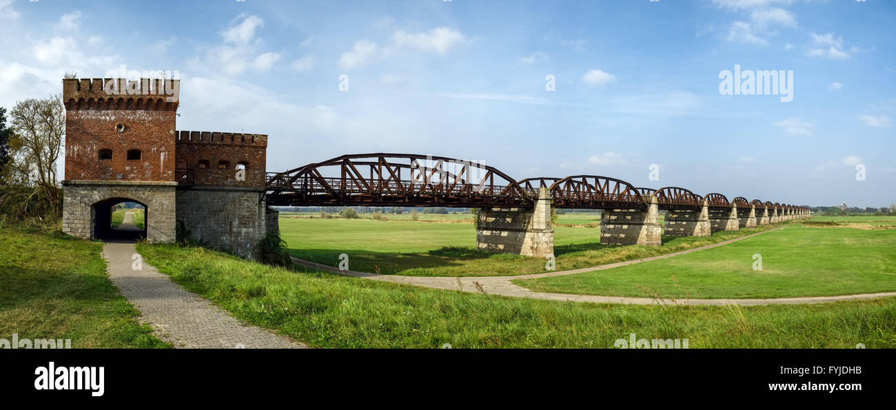 Former rail bridge across river Elbe near Doemitz Stock Photo