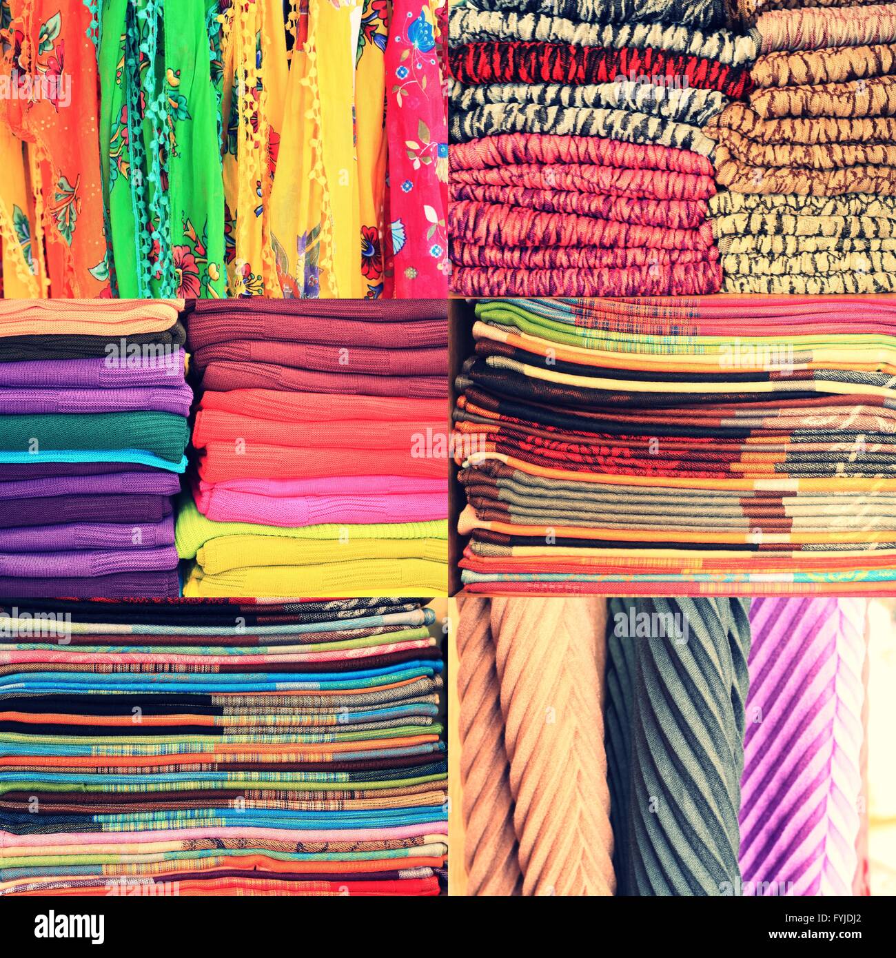 Set of textile material in a stack. Colorful cloth collection of 