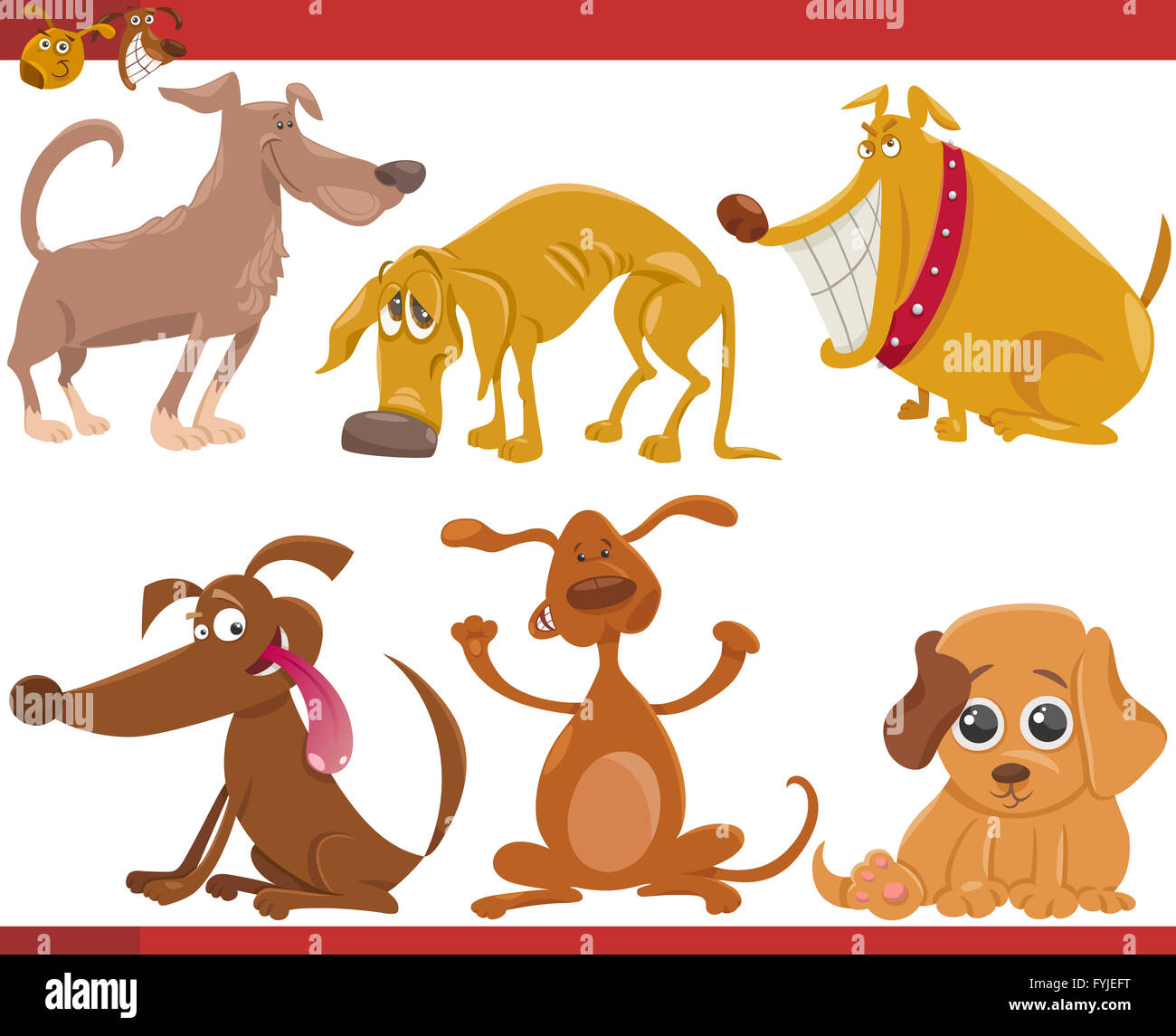 happy dogs cartoon illustration set Stock Photo - Alamy