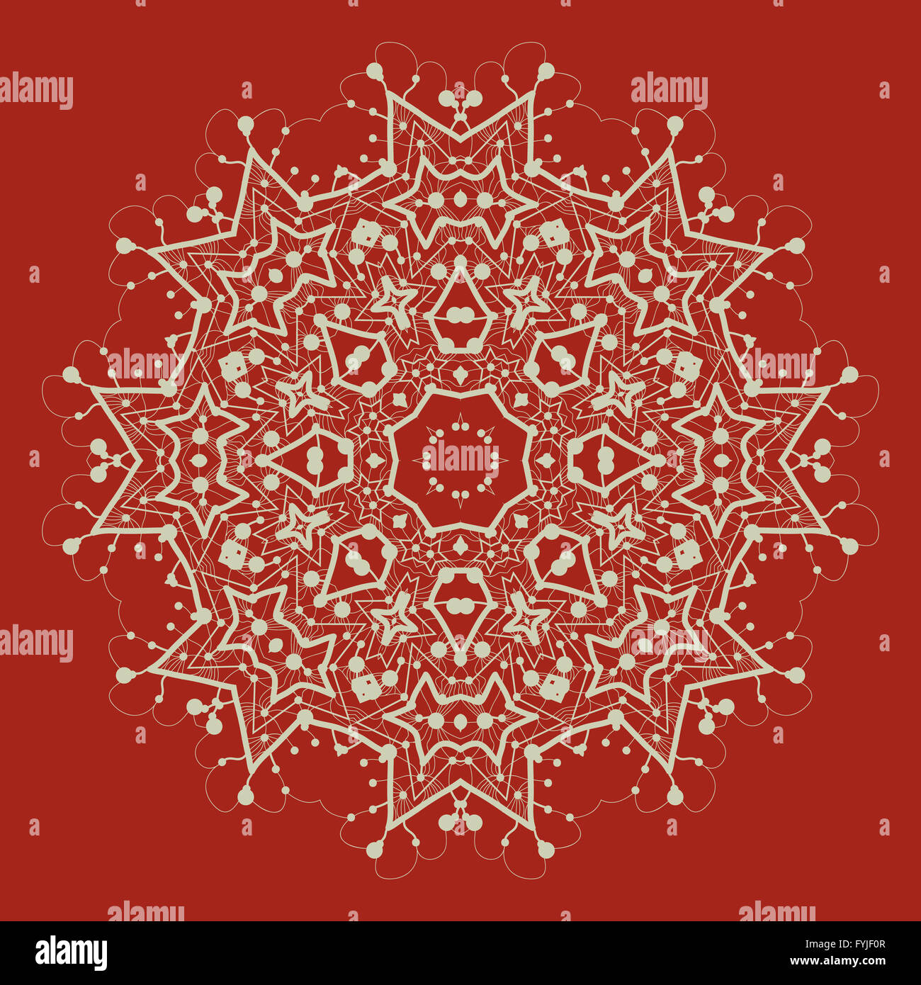 Vector mandala on red. Art vintage decorative elements. Hand drawn tribal style yantra or chakra symbol. Arabic indian, ottoman, Stock Photo