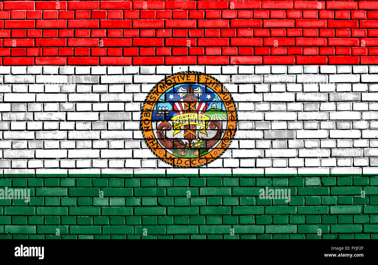 flag of San Diego County painted on brick wall Stock Photo