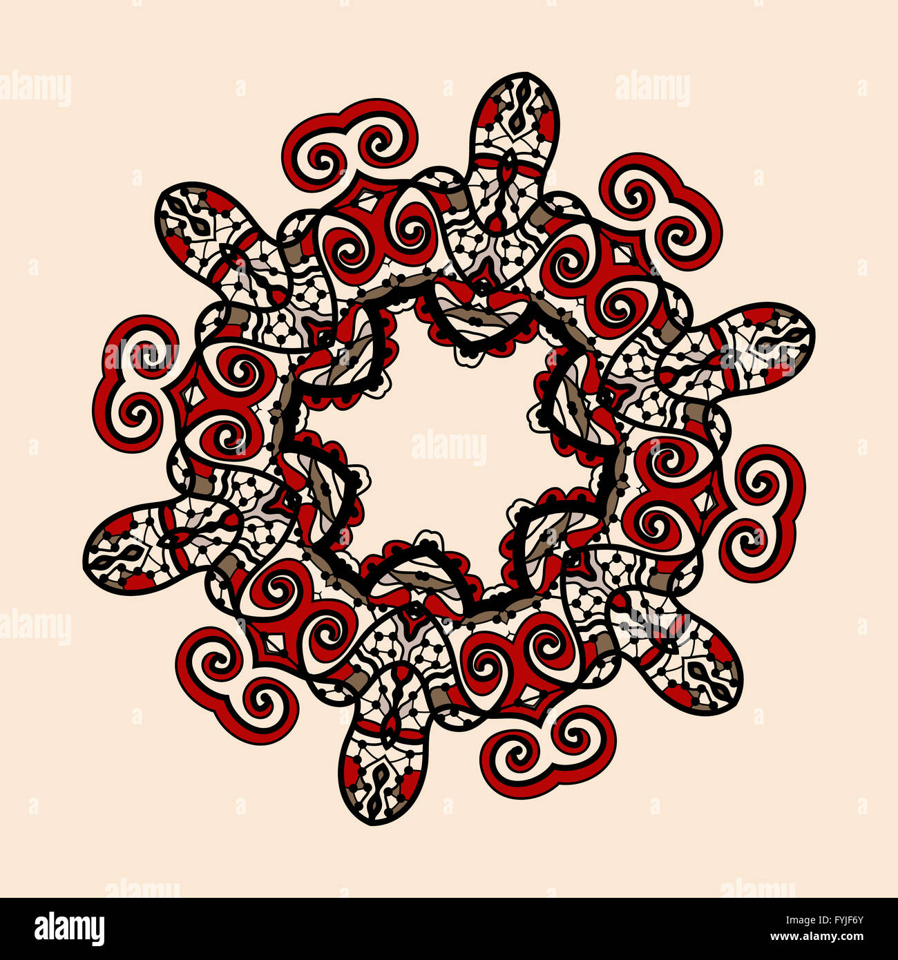 Tribal style mandala in red and brown color. Vintage design element. Flyer template. A lot of copyspace. Liginoru motif Stock Photo
