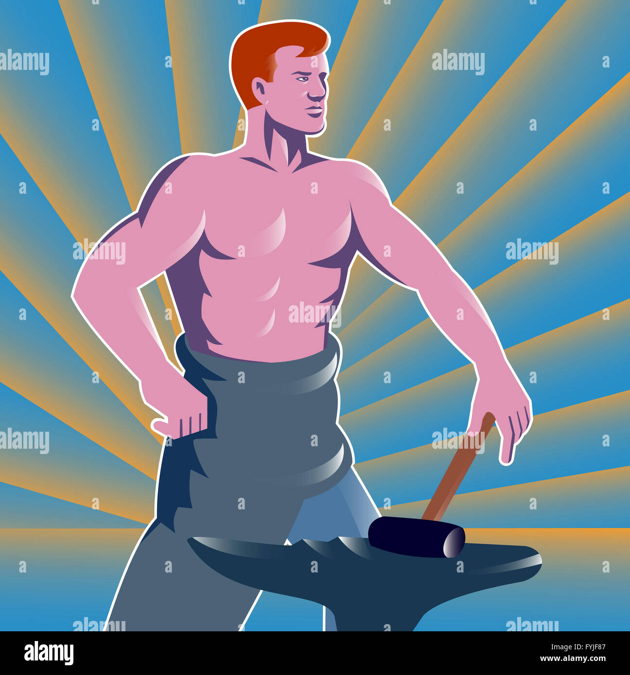 Blacksmith With Hammer and Anvil Retro Stock Photo Alamy