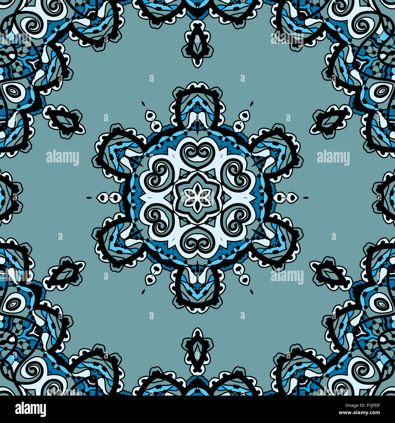 Blue seamless mandala, flayer design in tribal oriental style liginoru Stock Photo