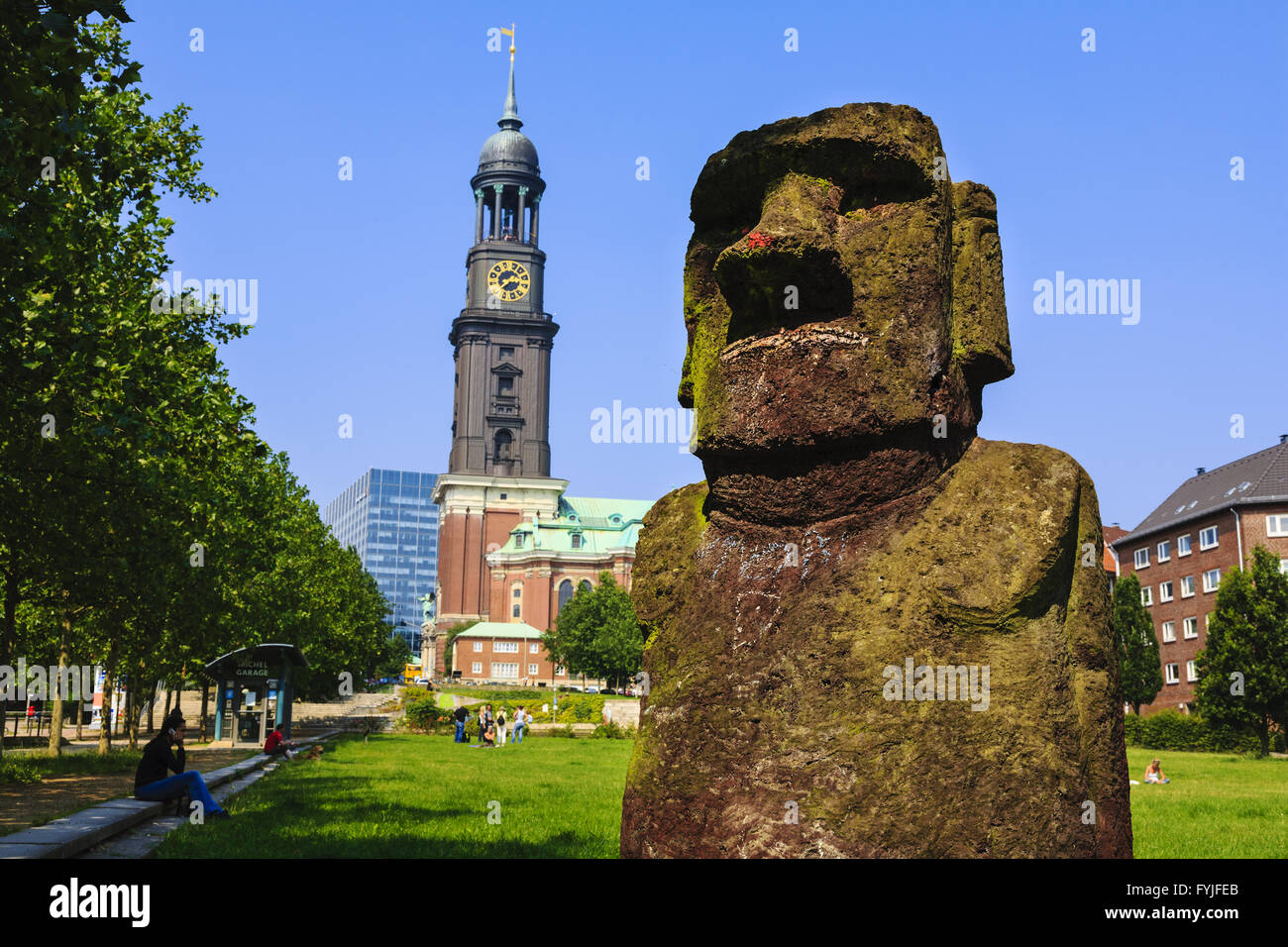 Angelito - replication of Moai Statue, Hamburg Stock Photo