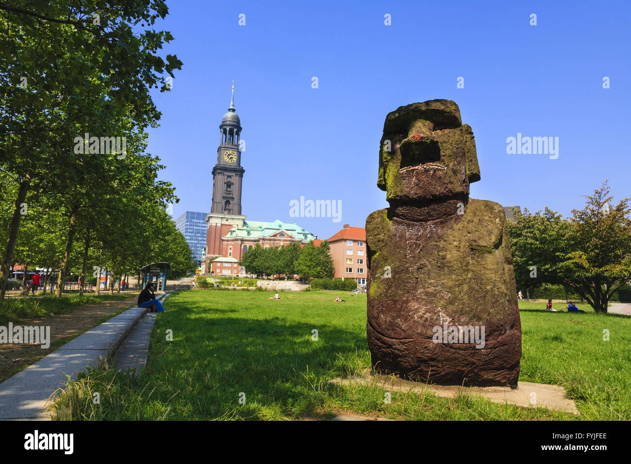 Angelito - replication of Moai Statue, Hamburg Stock Photo