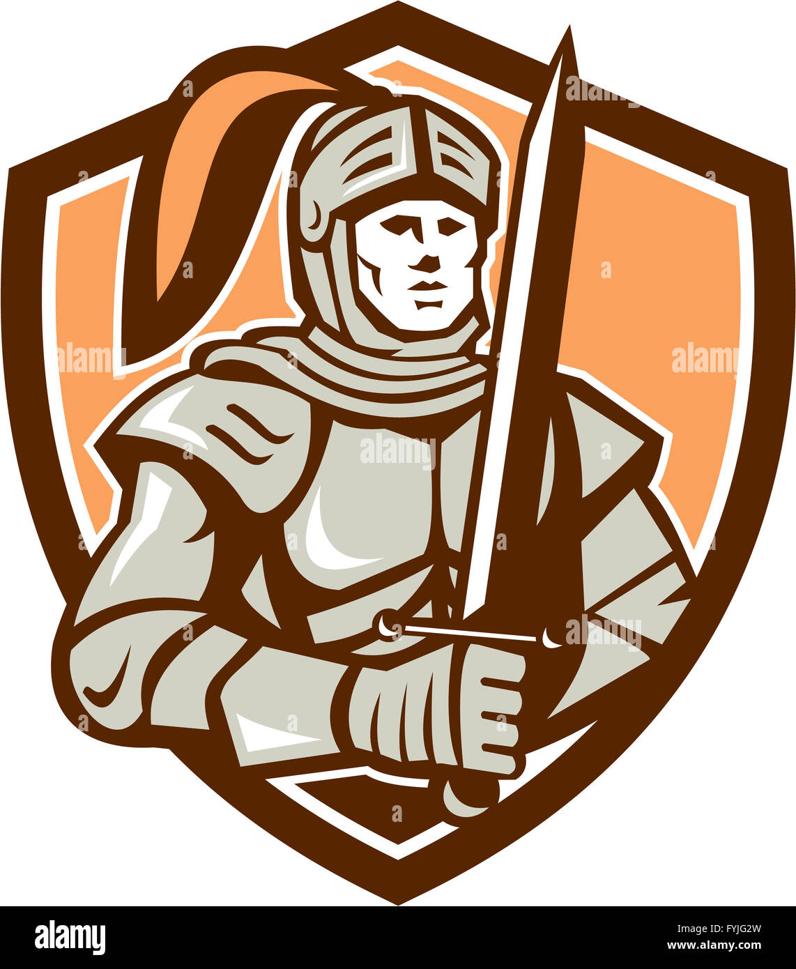 Knight Full Armor With Sword Shield Retro Stock Photo - Alamy