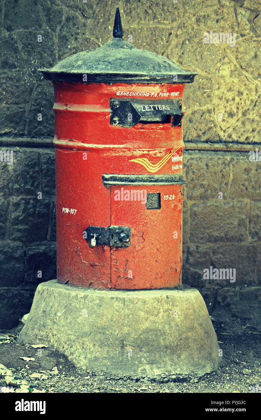 Traditional Indian Red Post Box Stock Photo