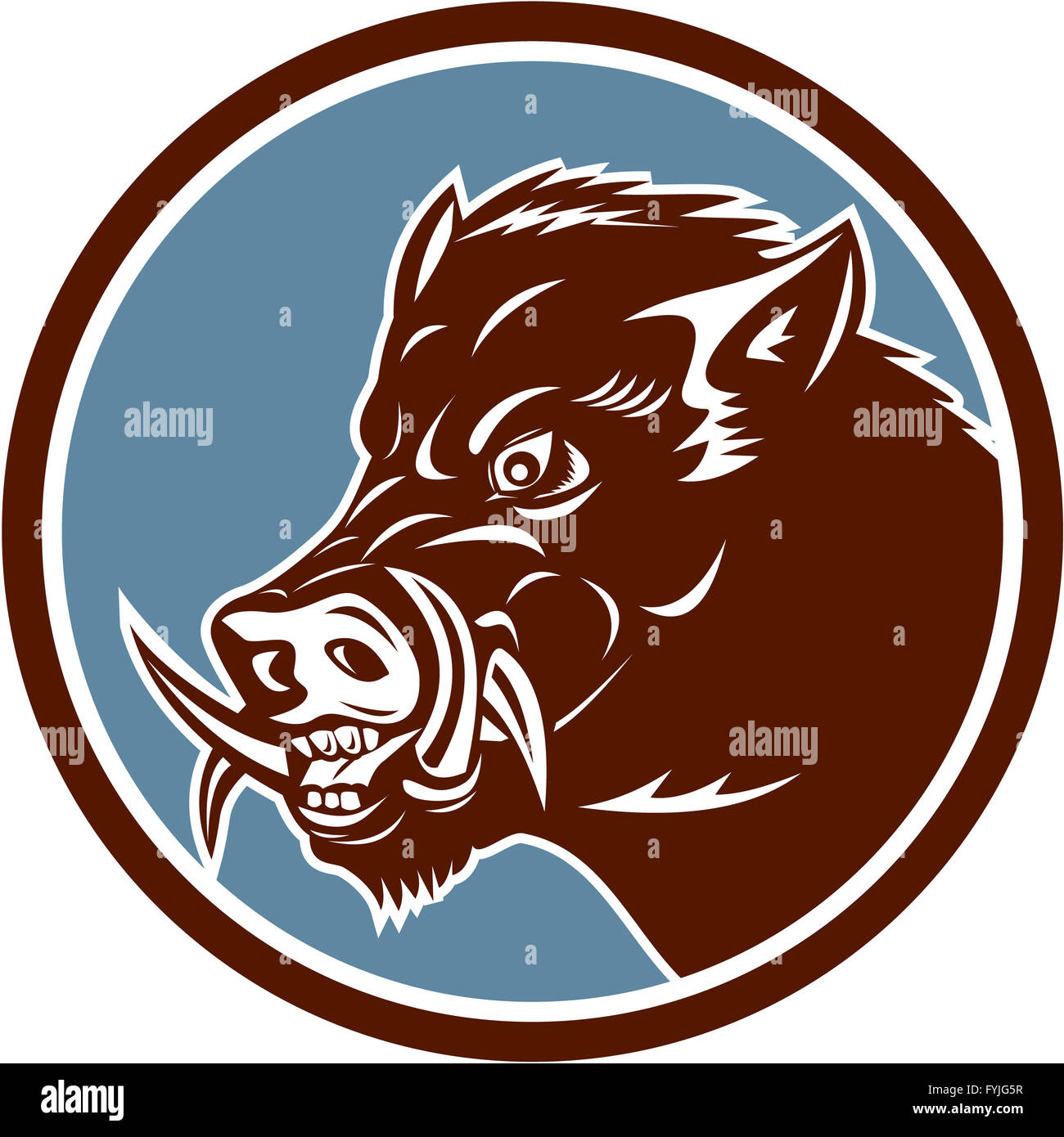 Wild Boar Razorback Head Side Circle Retro Stock Photo