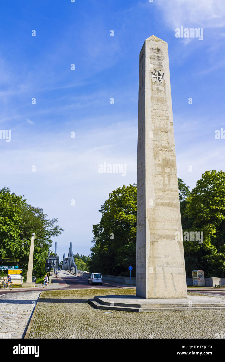 Obelisk at Seegartenbruecke bridge, Kirchmoeser Stock Photo