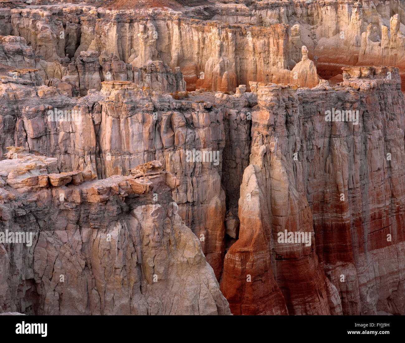 USA, Arizona, Coconino County, Moenkopi Plateau. Colorful, eroded sedimentary formations. Stock Photo