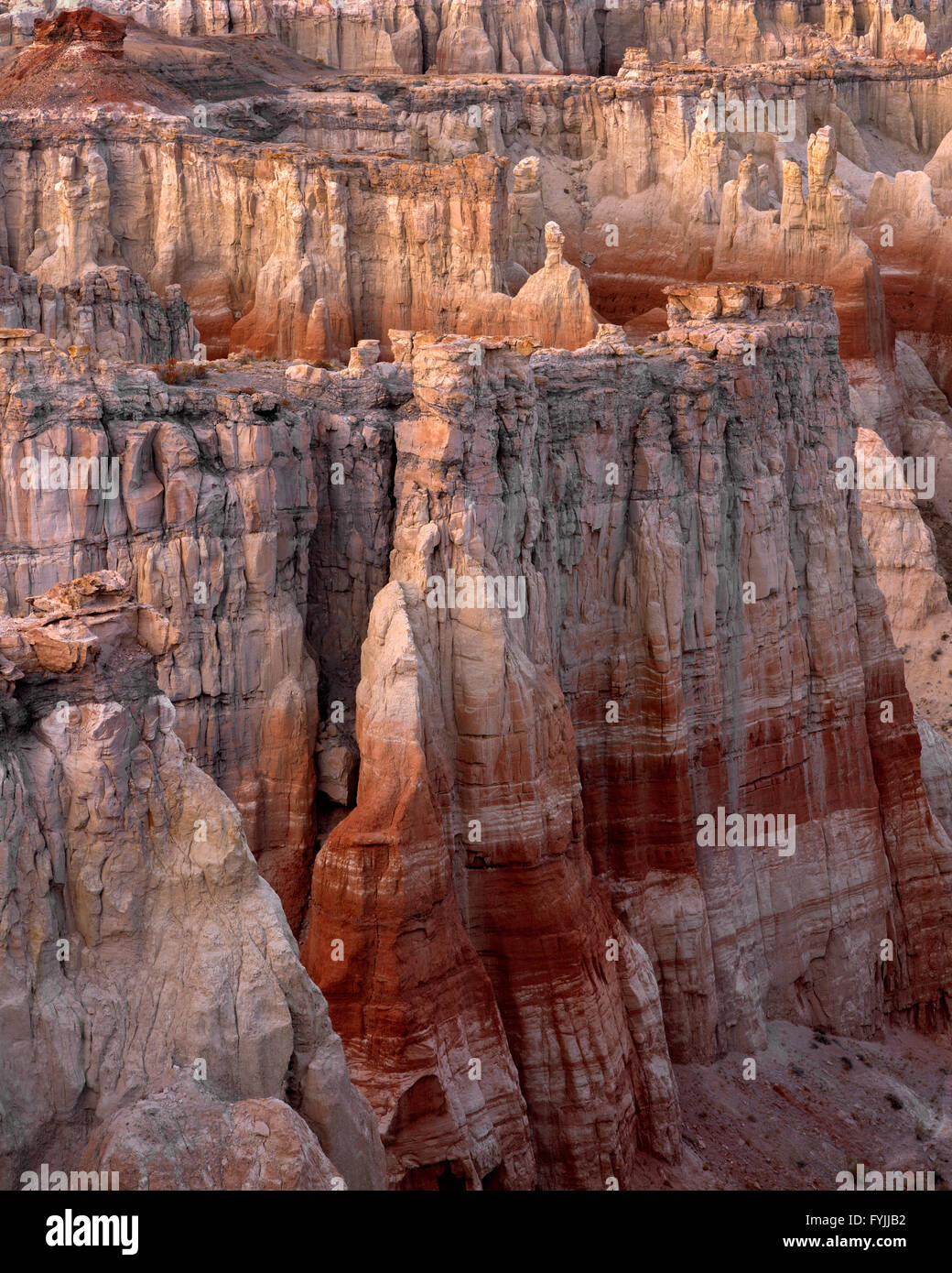 USA, Arizona, Coconino County, Moenkopi Plateau. Colorful, eroded sedimentary formations. Stock Photo