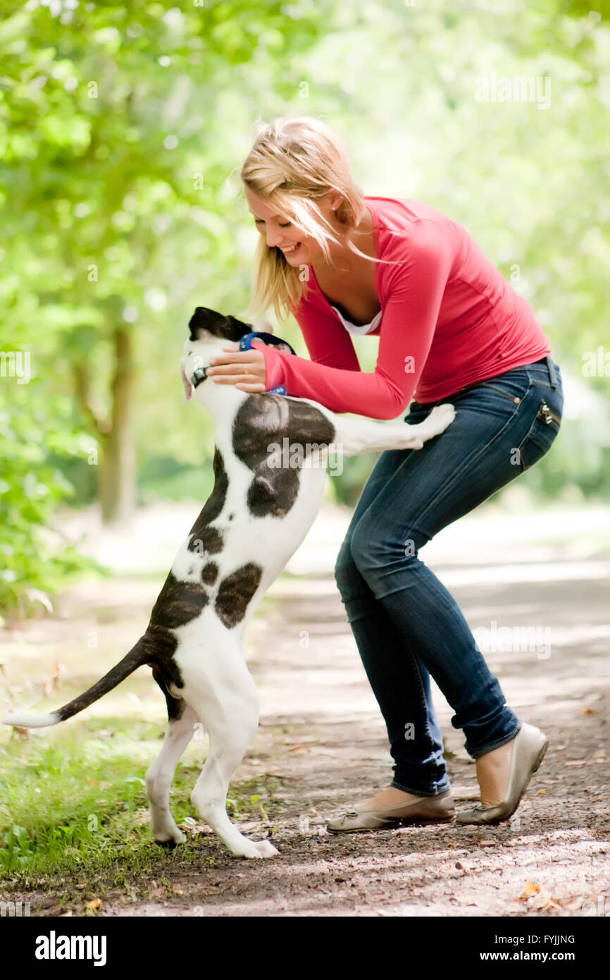 Cute girl and dog Stock Photo