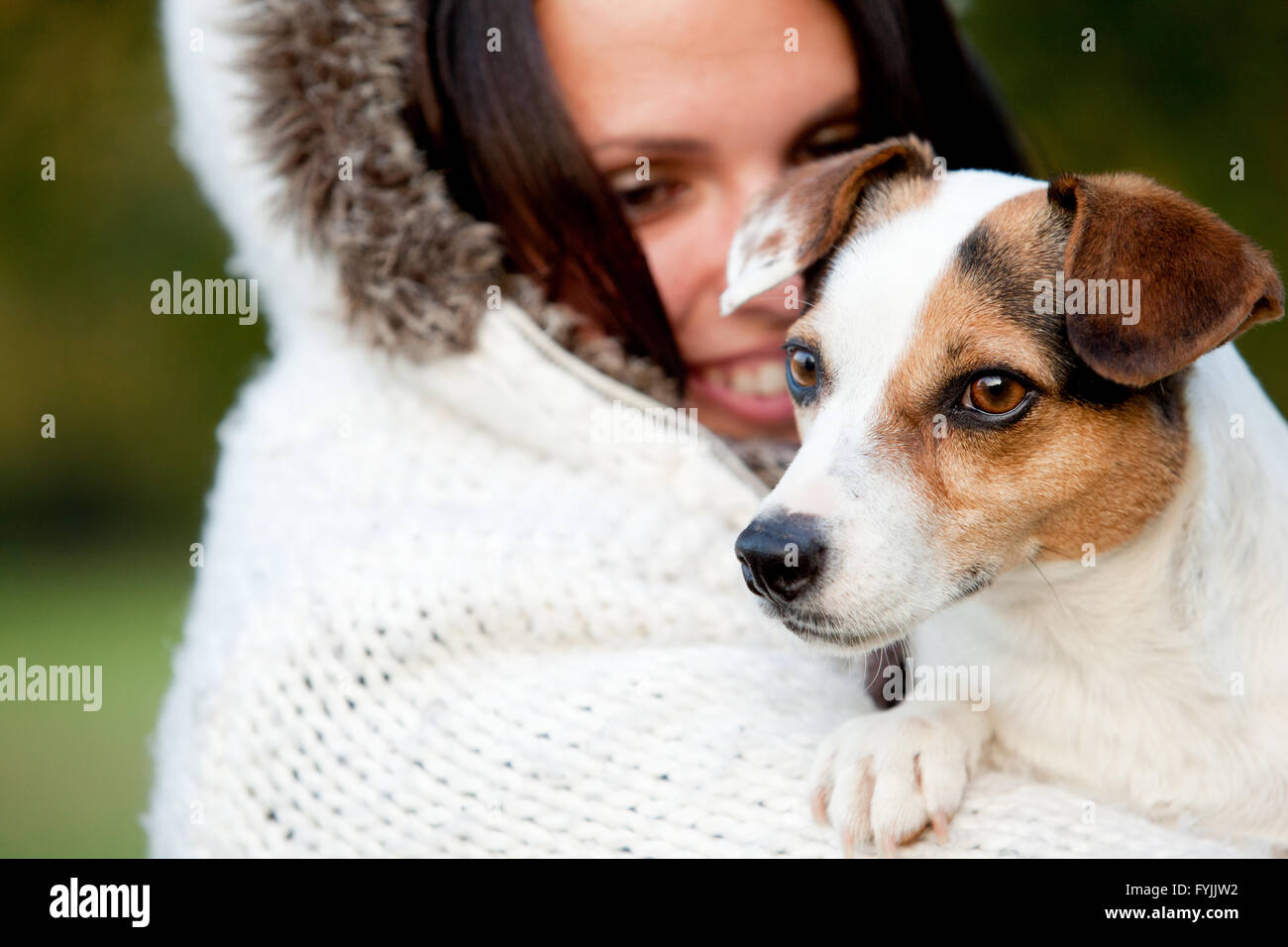 Woman and dog portrait Stock Photo