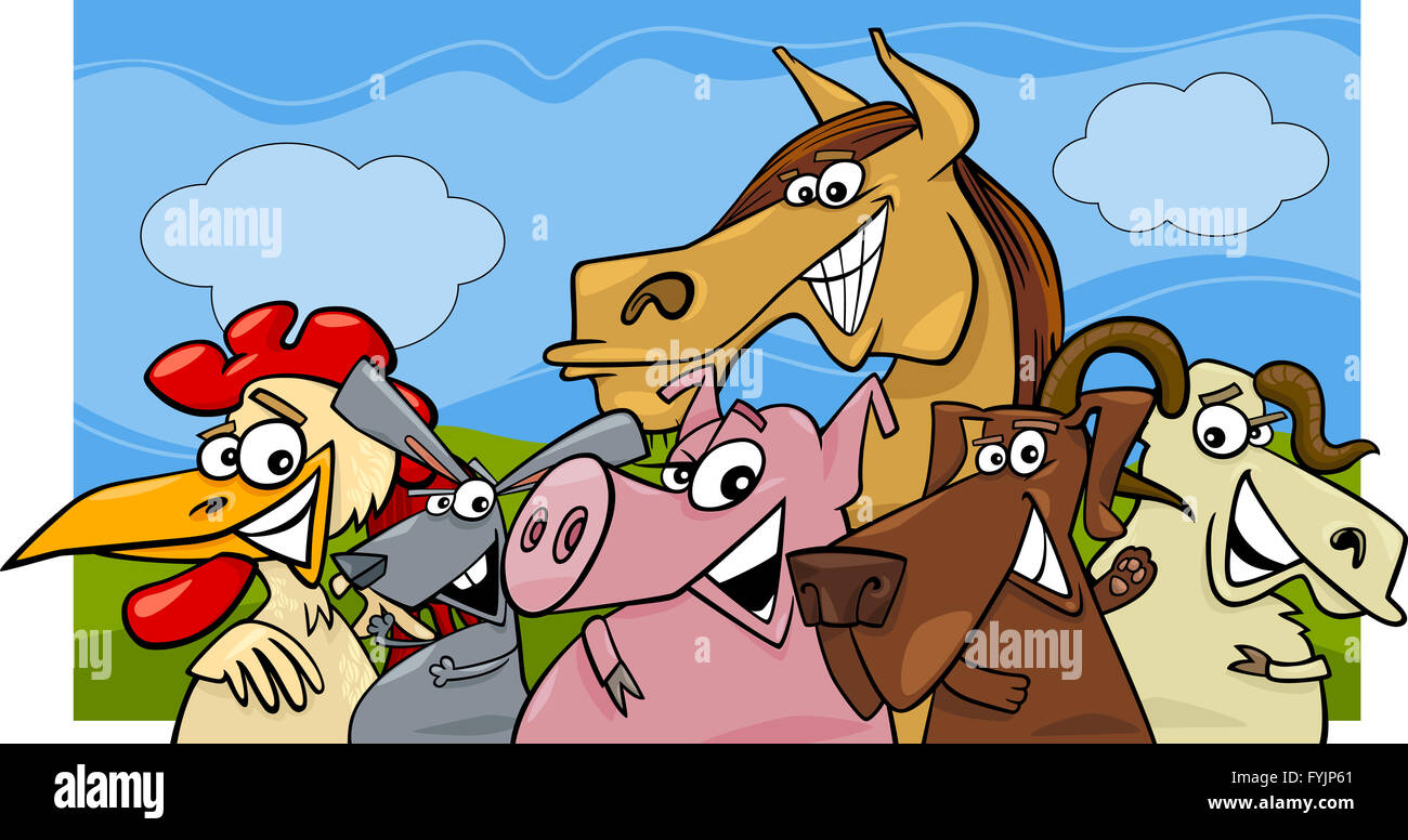 Cartoon Illustration Funny Farm Animals Stock Photos & Cartoon