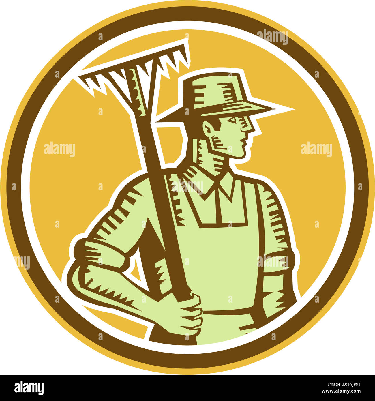 Organic Farmer Rake Woodcut Retro Stock Photo - Alamy