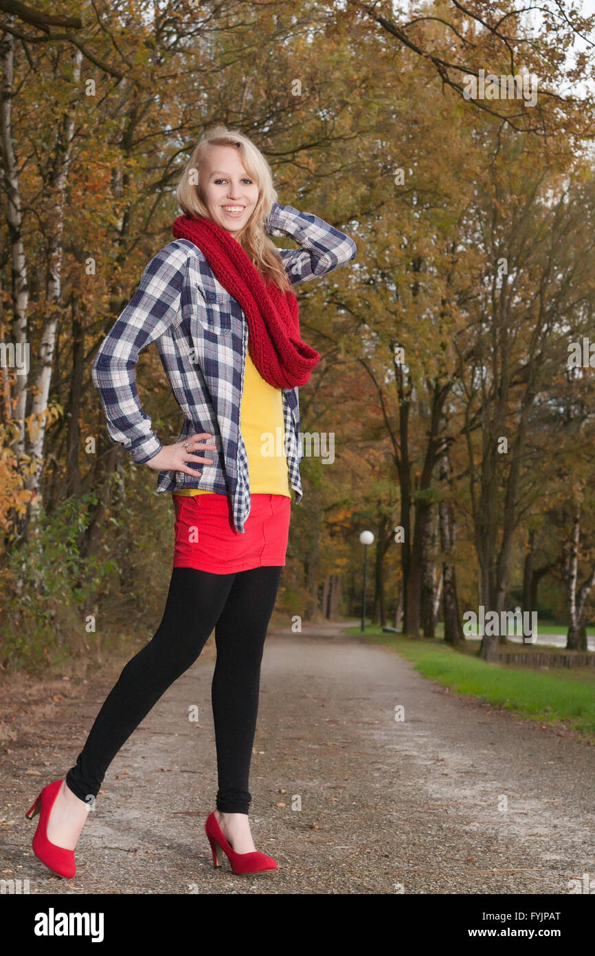 Fashion teen on red pumps Stock Photo