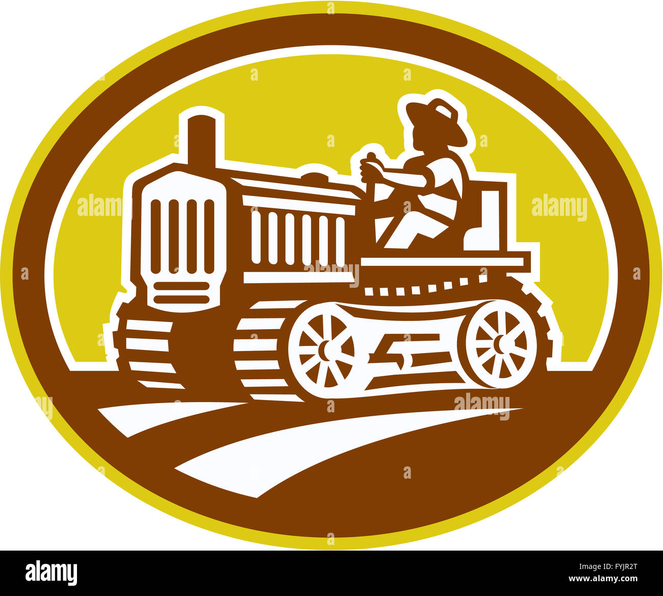 Farmer Drive Vintage Tractor Oval Retro Stock Photo - Alamy