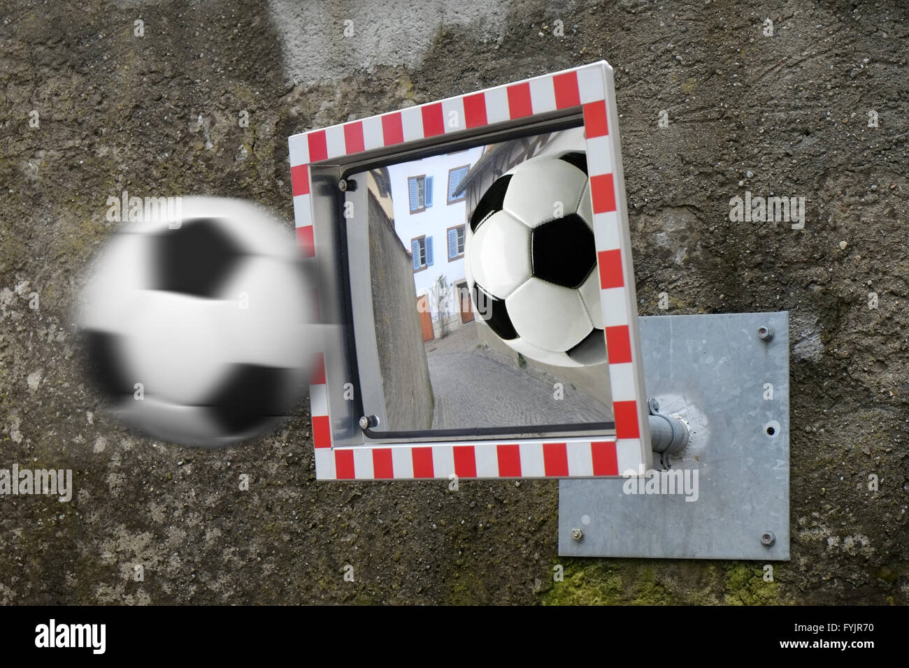 Traffic mirror with Football Stock Photo