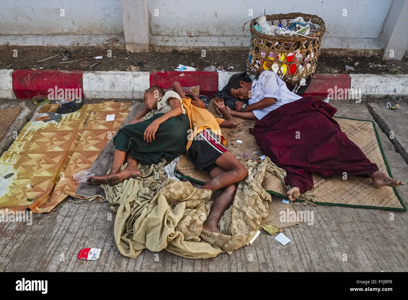 Homeless people at the streets, Yangon, Myanmar Stock Photo