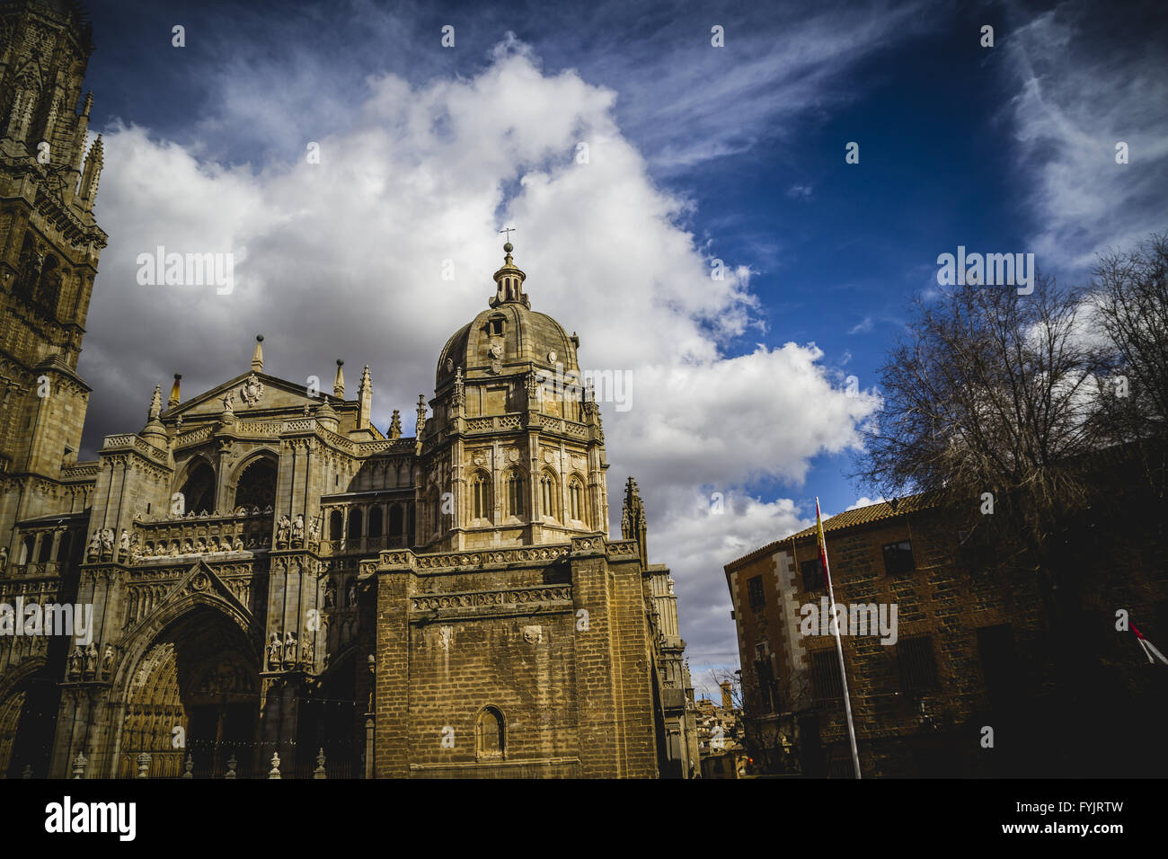 Cathedral facace tourism toledo most famous city in spain stock