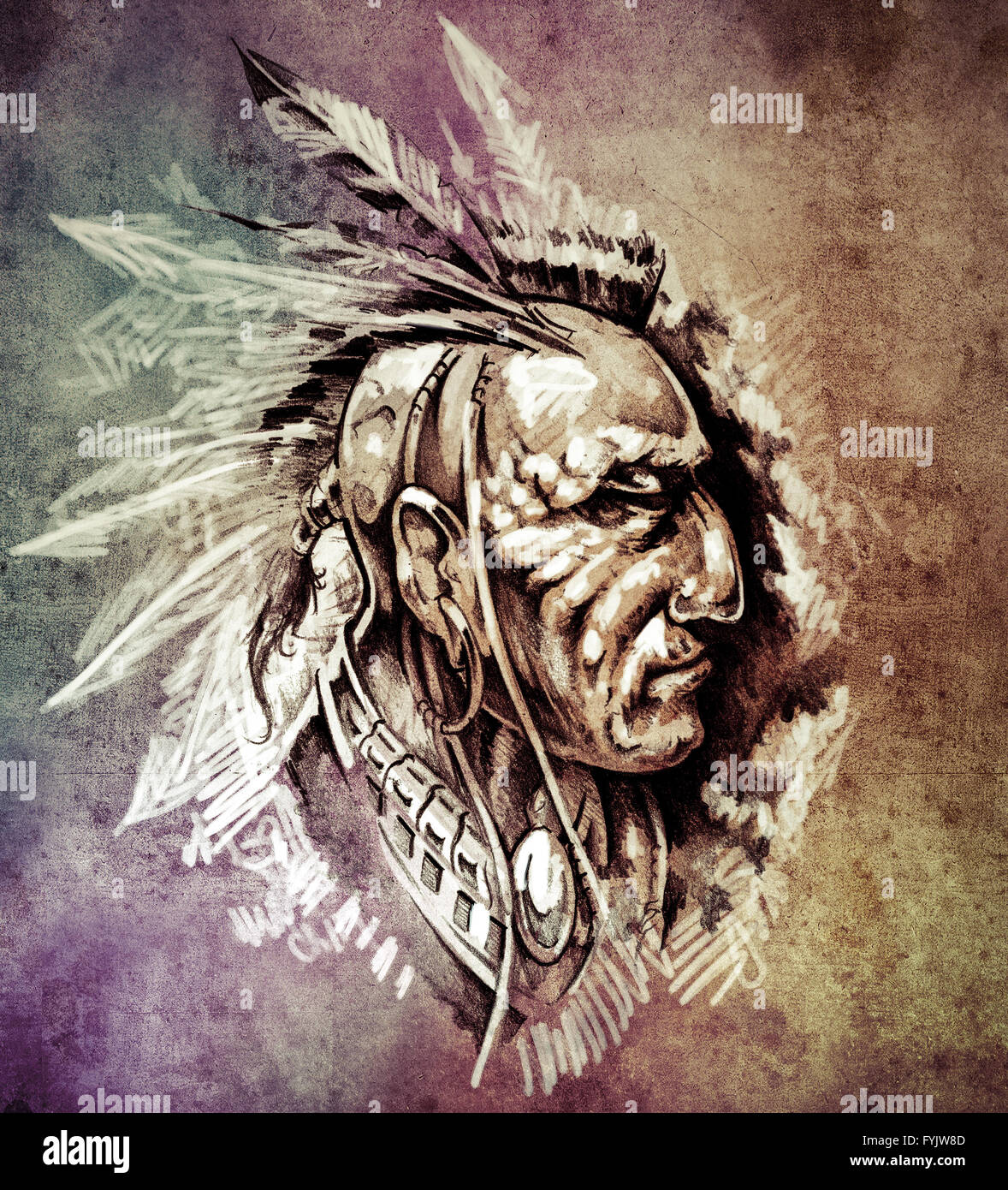 Sketch of tattoo art, American Indian Chief illustration over co Stock  Illustration by ©outsiderzone #9942596