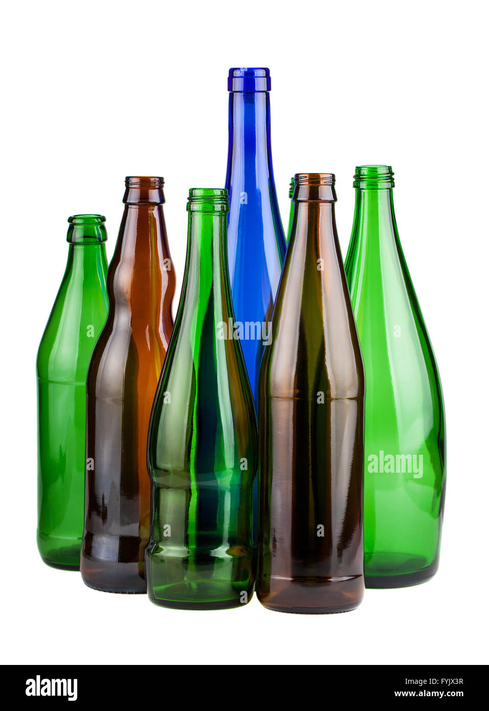 Six empty unlabeled bottles Stock Photo