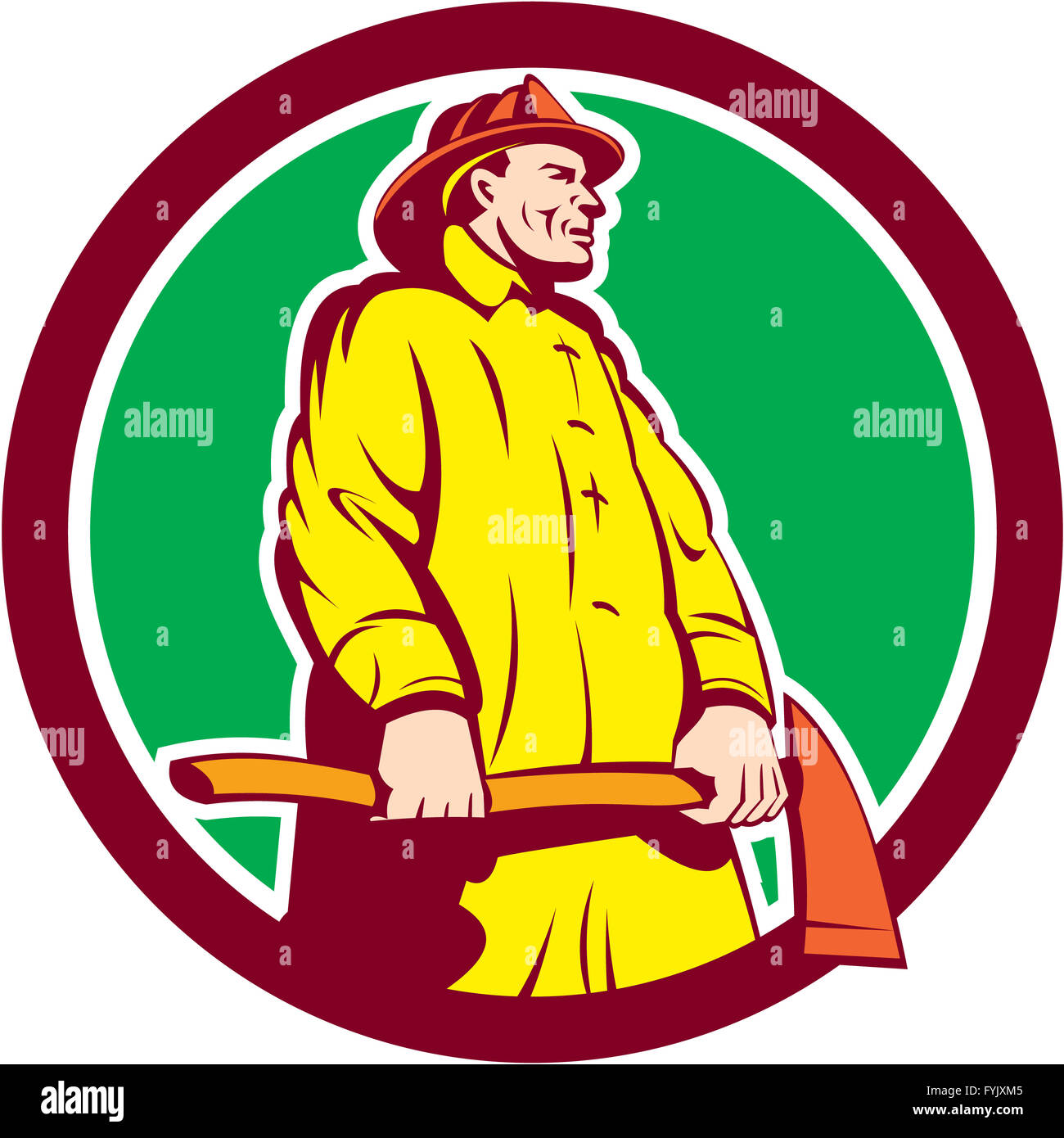 Fireman Firefighter Standing Axe Circle Retro Stock Photo - Alamy