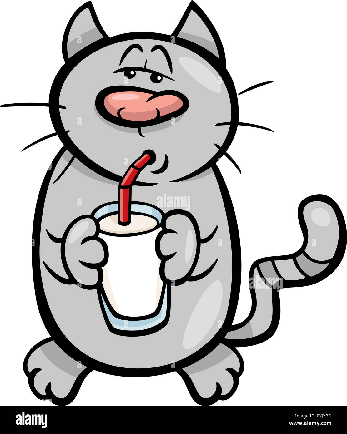 cat drink milk cartoon illustration Stock Photo - Alamy
