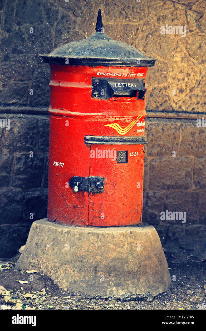 Traditional Indian Red Post Box Stock Photo