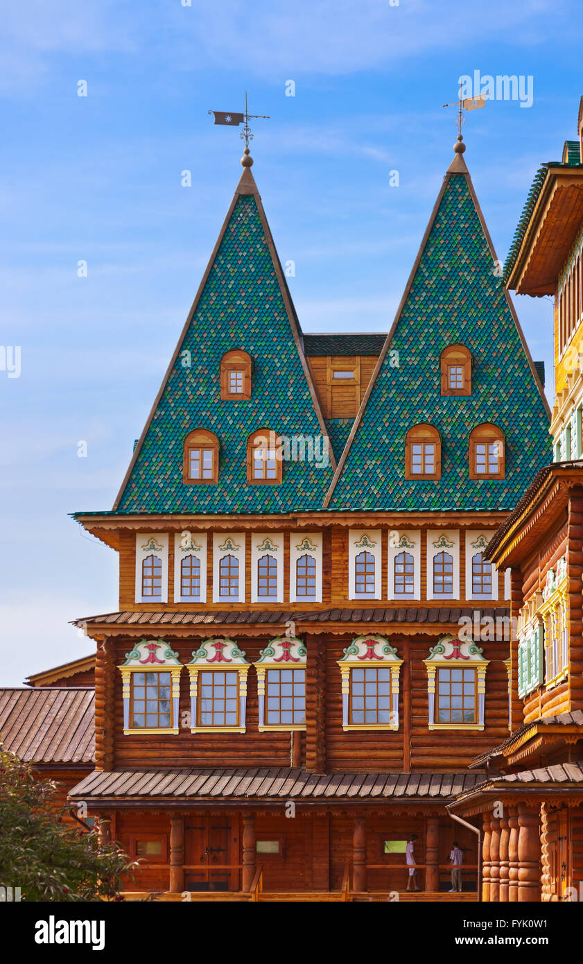 Wooden palace of Tsar Alexey Mikhailovich in Kolomenskoe - Moscow Russia Stock Photo