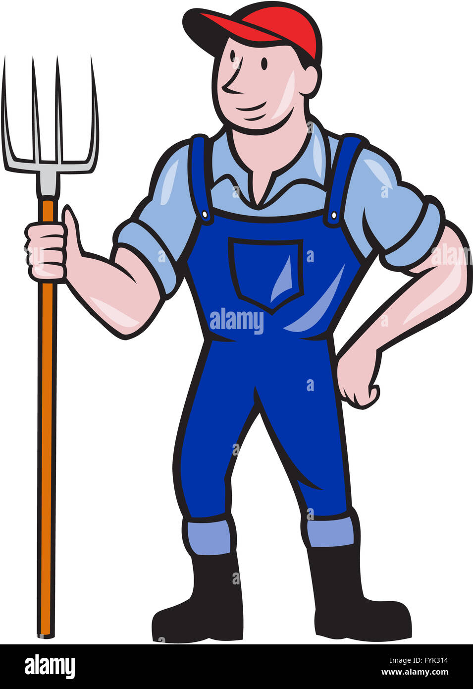 Farmer Holding Pitchfork Standing Cartoon Stock Photo - Alamy