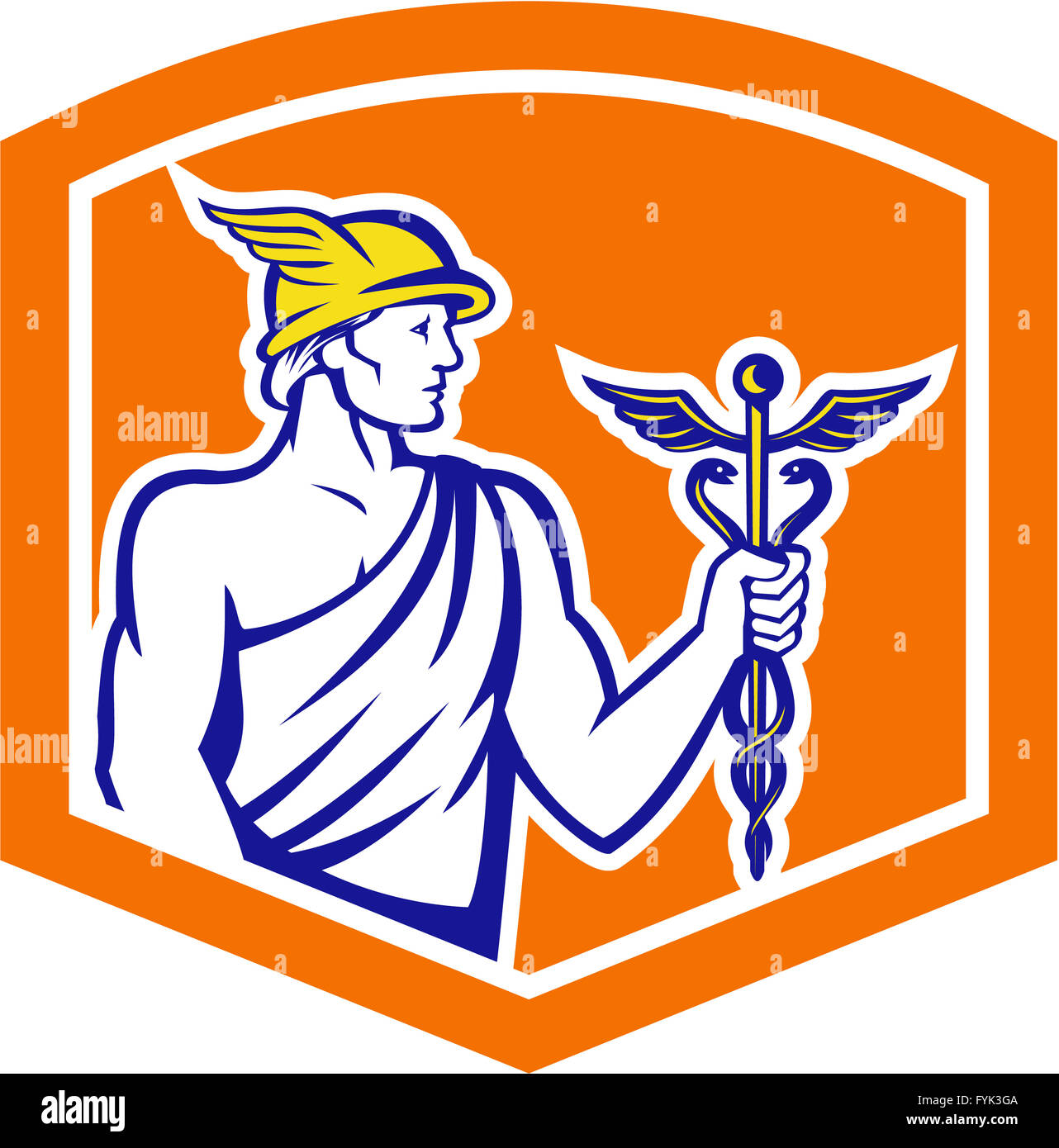 Mercury Holding Caduceus Staff Shield Retro Stock Photo - Alamy