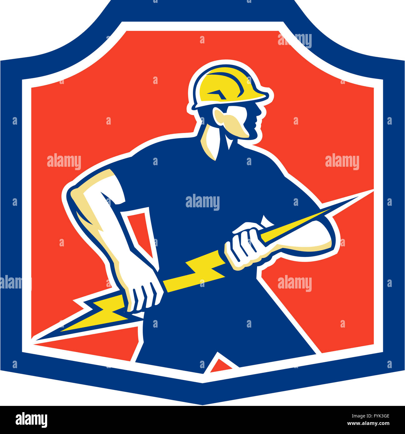 Electrician Holding Lightning Bolt Retro Stock Photo - Alamy