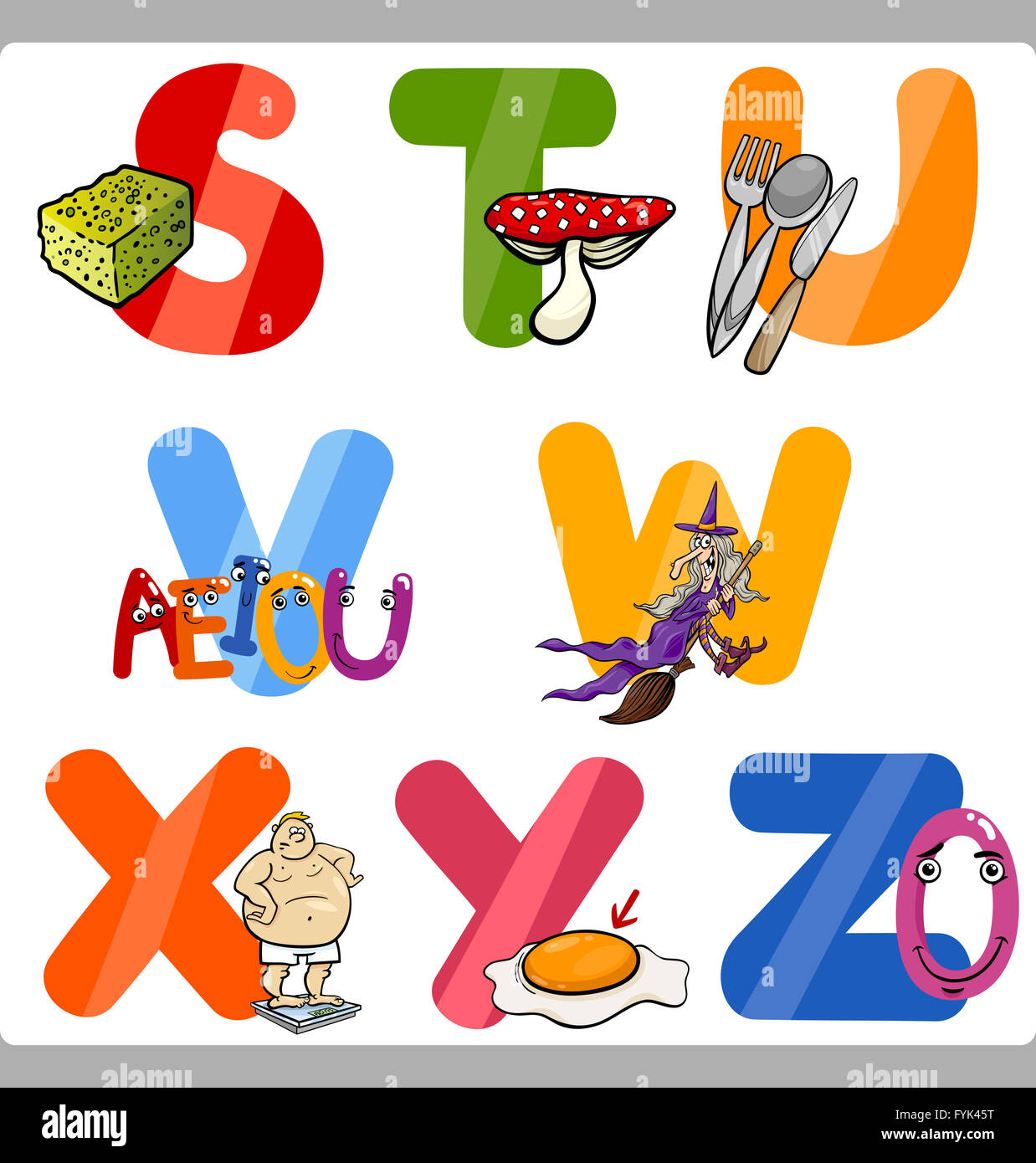 Education Cartoon Alphabet Letters for Kids Stock Photo
