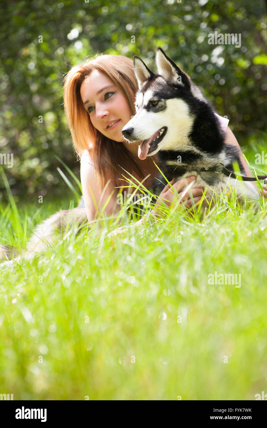 portrait of dog and owner Stock Photo Alamy
