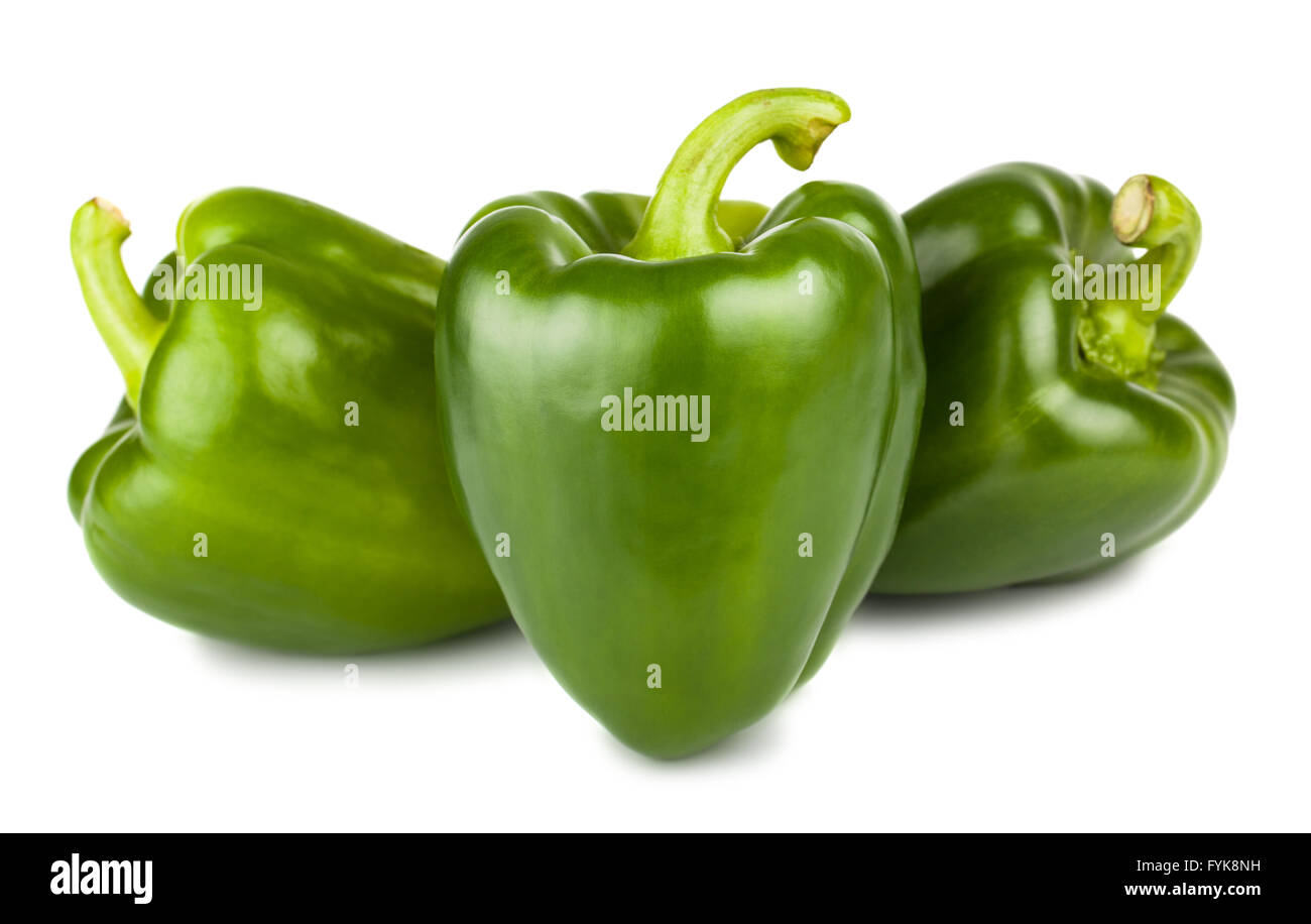 Three sweet green peppers Stock Photo