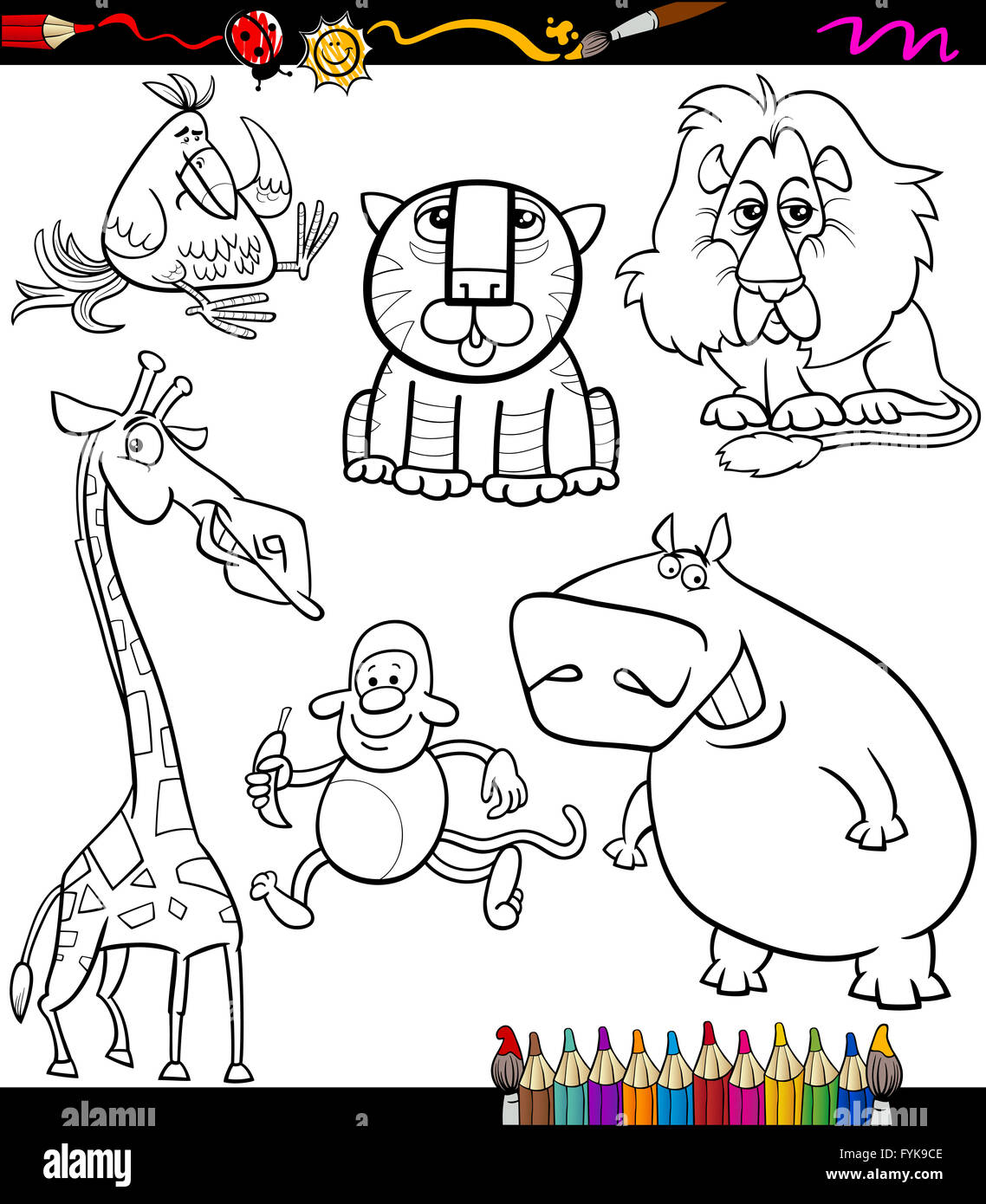 animals set cartoon coloring book Stock Photo - Alamy