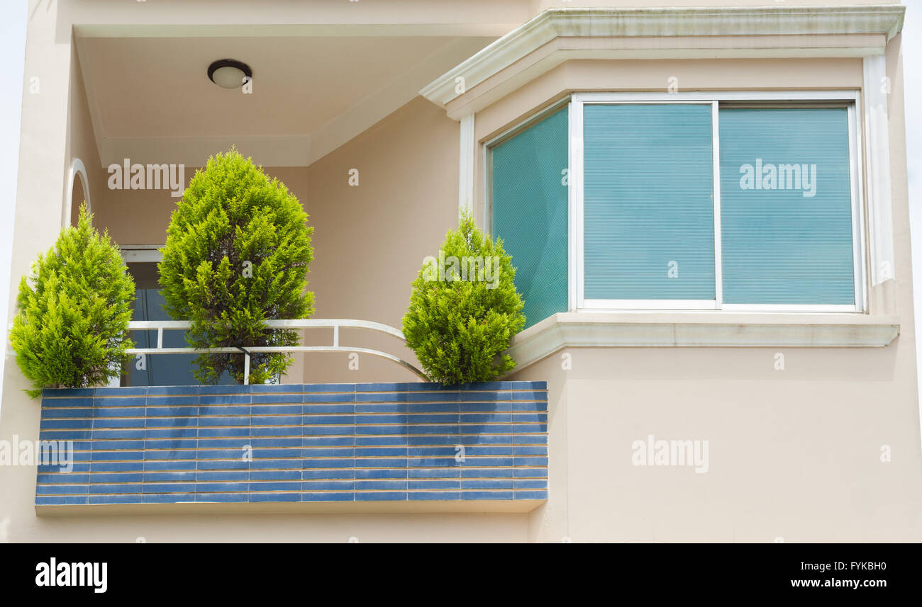 balcony with thujas Stock Photo