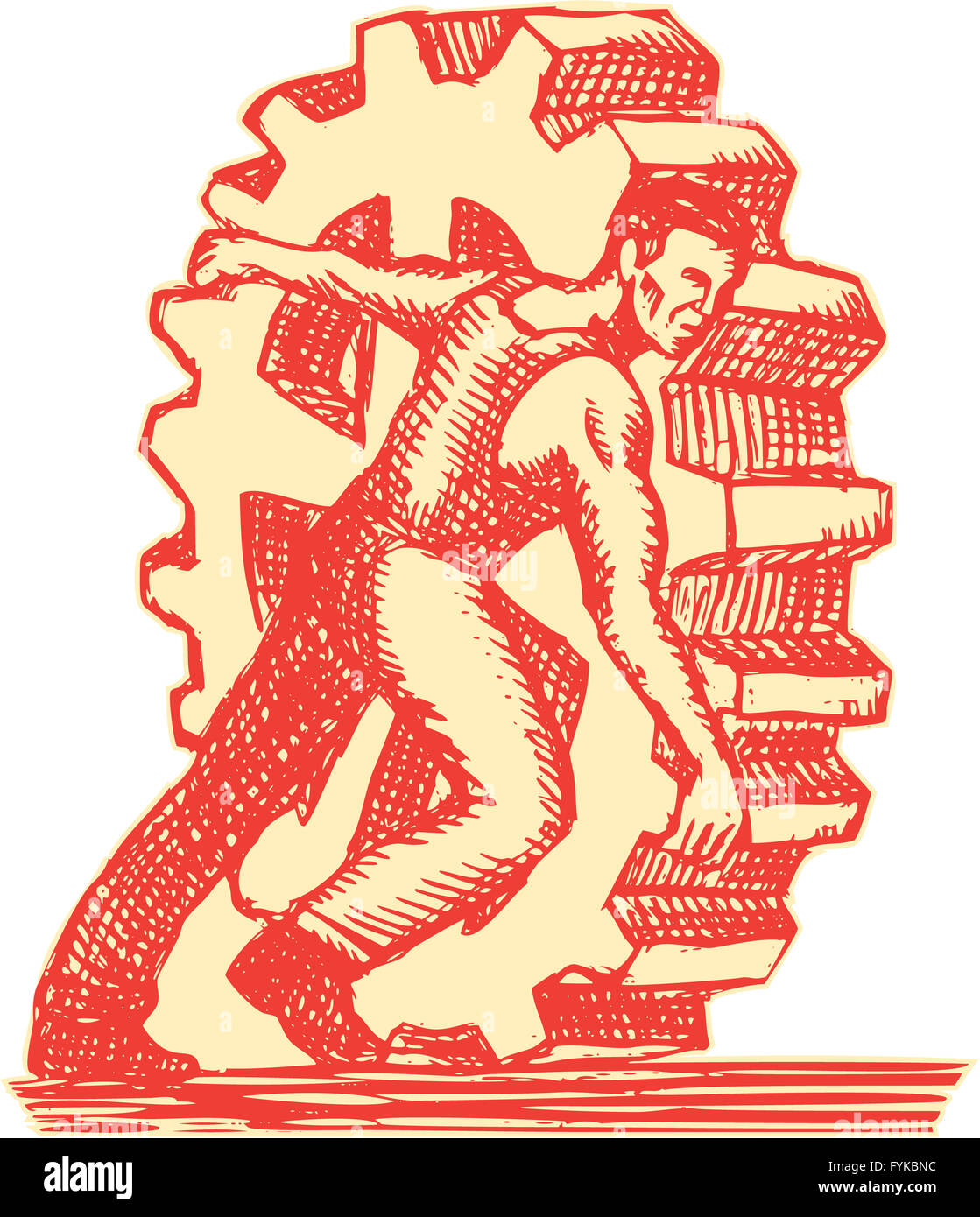 Factory Worker Rolling Cog Wheel Etching Stock Photo Alamy