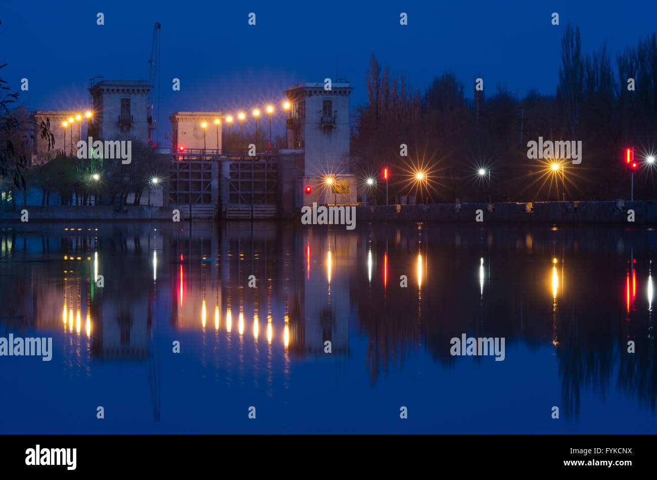 Evening view on second lock of Volga-Don Canal named after Lenin, Volgograd Stock Photo