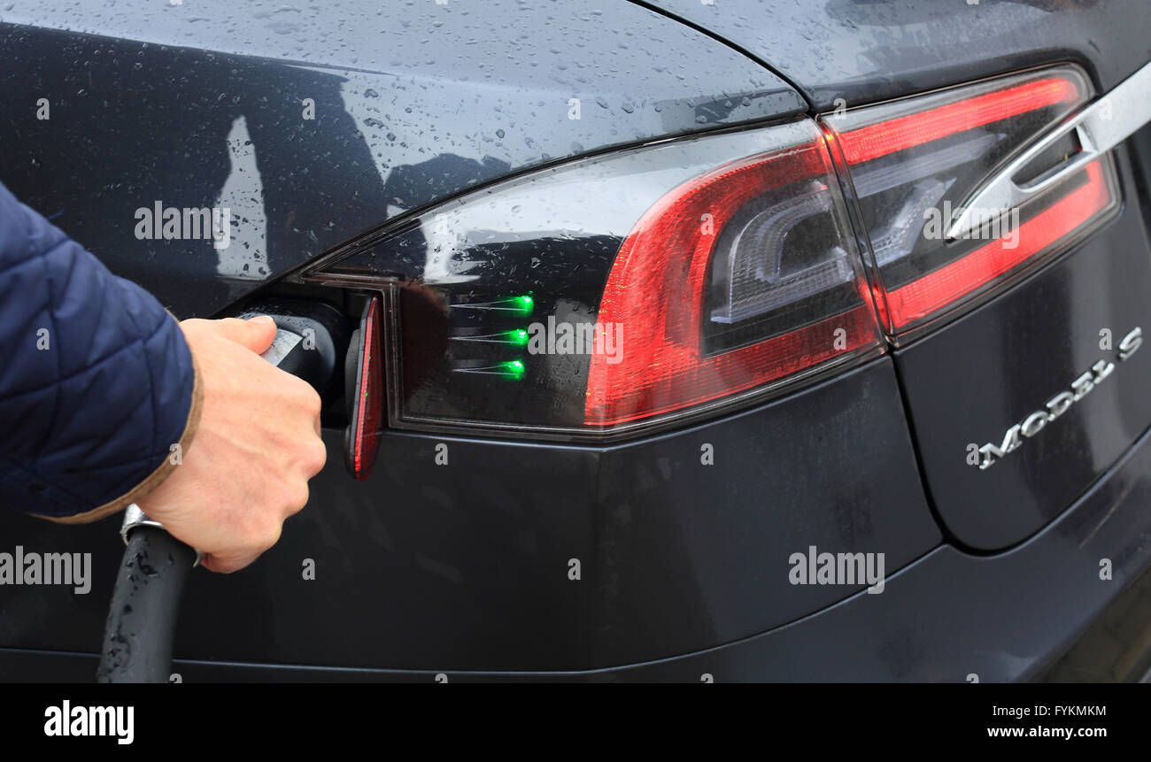 A Model S Car By Tesla Automobile Manufacturers Is