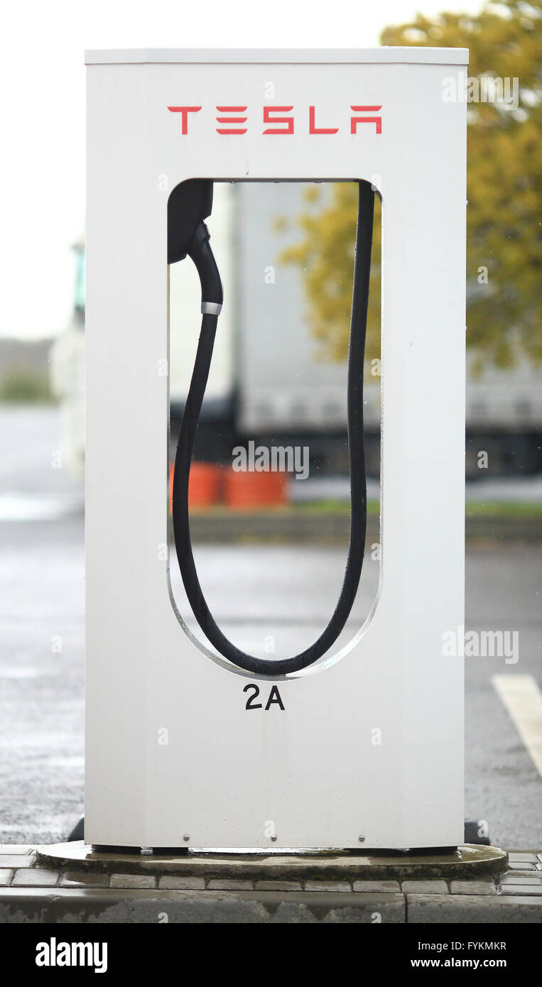 A 'Tesla-Supercharger' charging station at the Euro RastPark rest stop ...