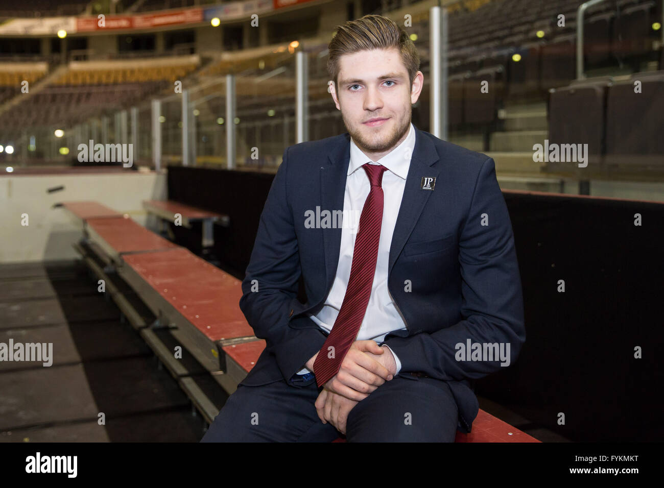 NHL hockey player Leon Draisaitl poses after a press conference