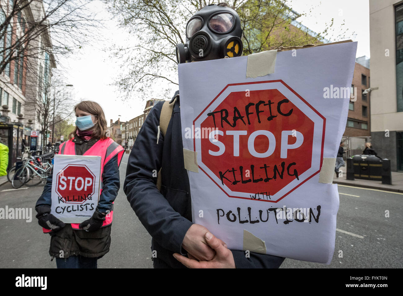 London, UK. 27th April, 2016. Transport Pollution Die-In protest outside Department for Transport Credit:  Guy Corbishley/Alamy Live News Stock Photo