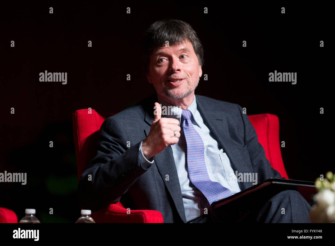 Documentary film maker Ken Burns talks about his upcoming series on the Vietnam War during the Vietnam War Summit at LBJ Library Stock Photo