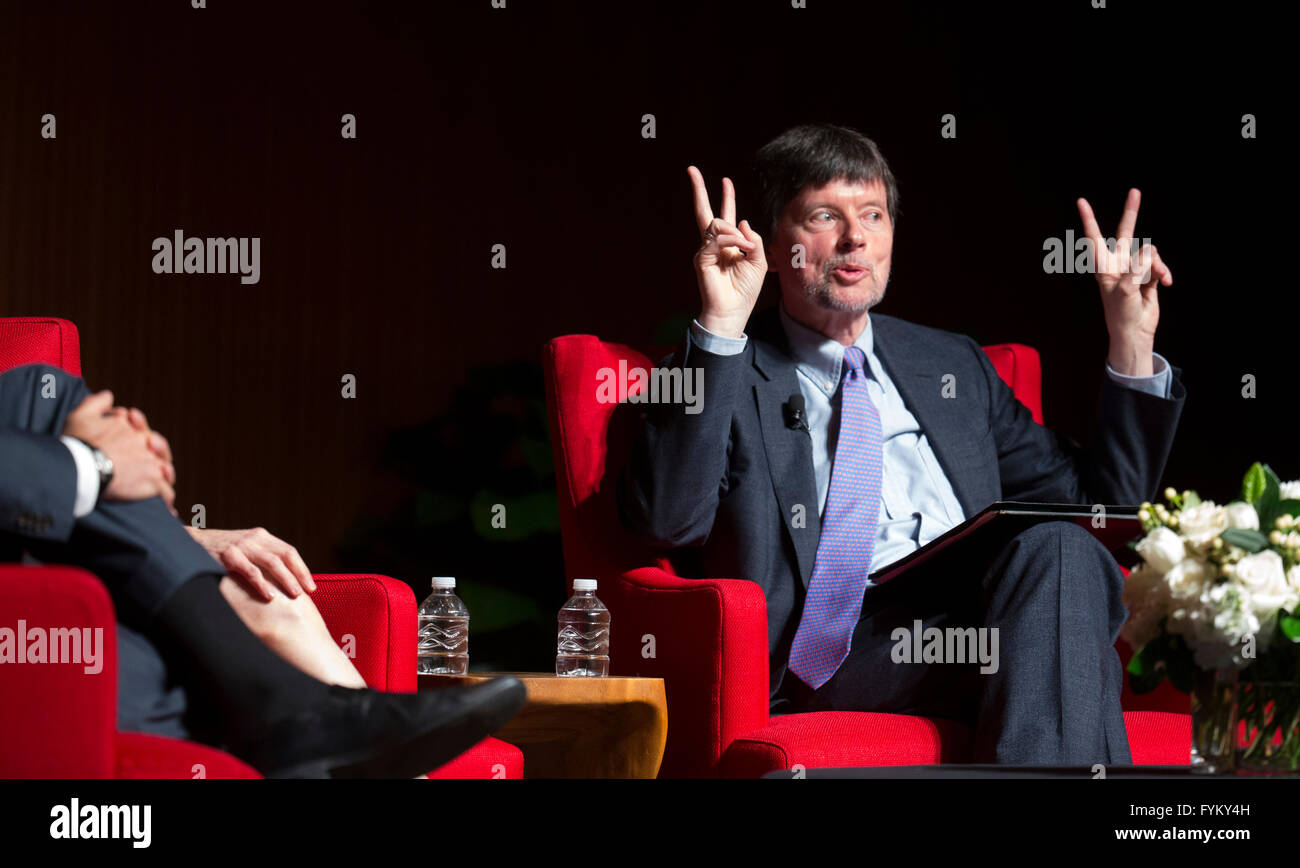 Documentary film maker Ken Burns talks about his upcoming series on the Vietnam War during the Vietnam War Summit at LBJ Library Stock Photo