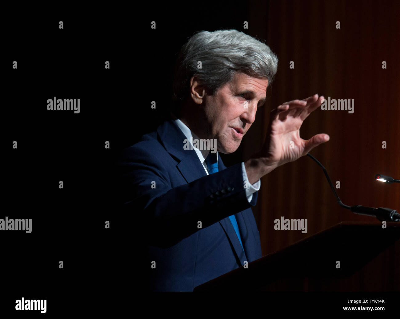 US Secretary of State John Kerry, speaking at the Vietnam War Summit, talks about his experience fighting in Vietnam Stock Photo