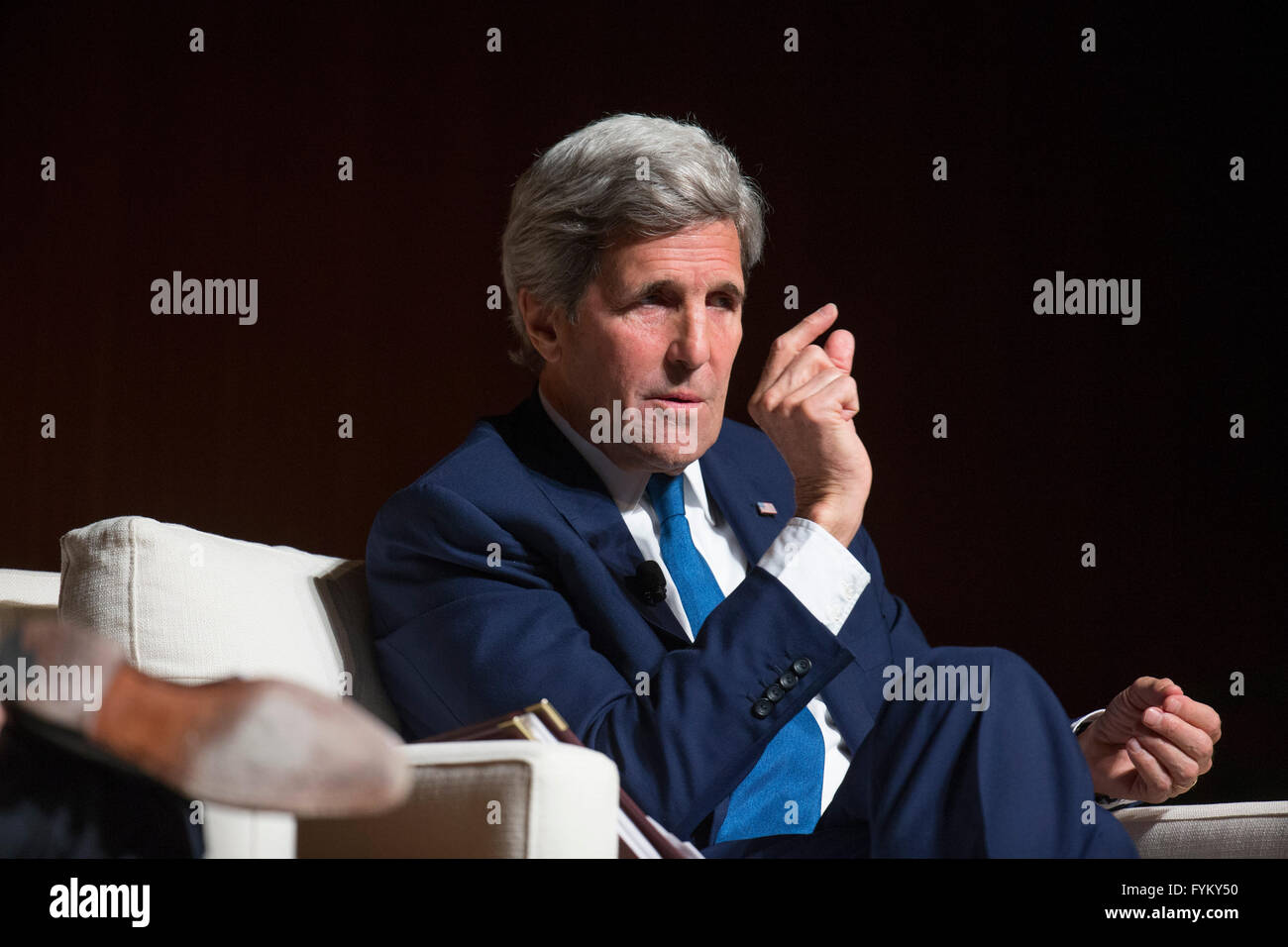 US Secretary of State John Kerry, speaking at the Vietnam War Summit, talks about his experience fighting in Vietnam Stock Photo